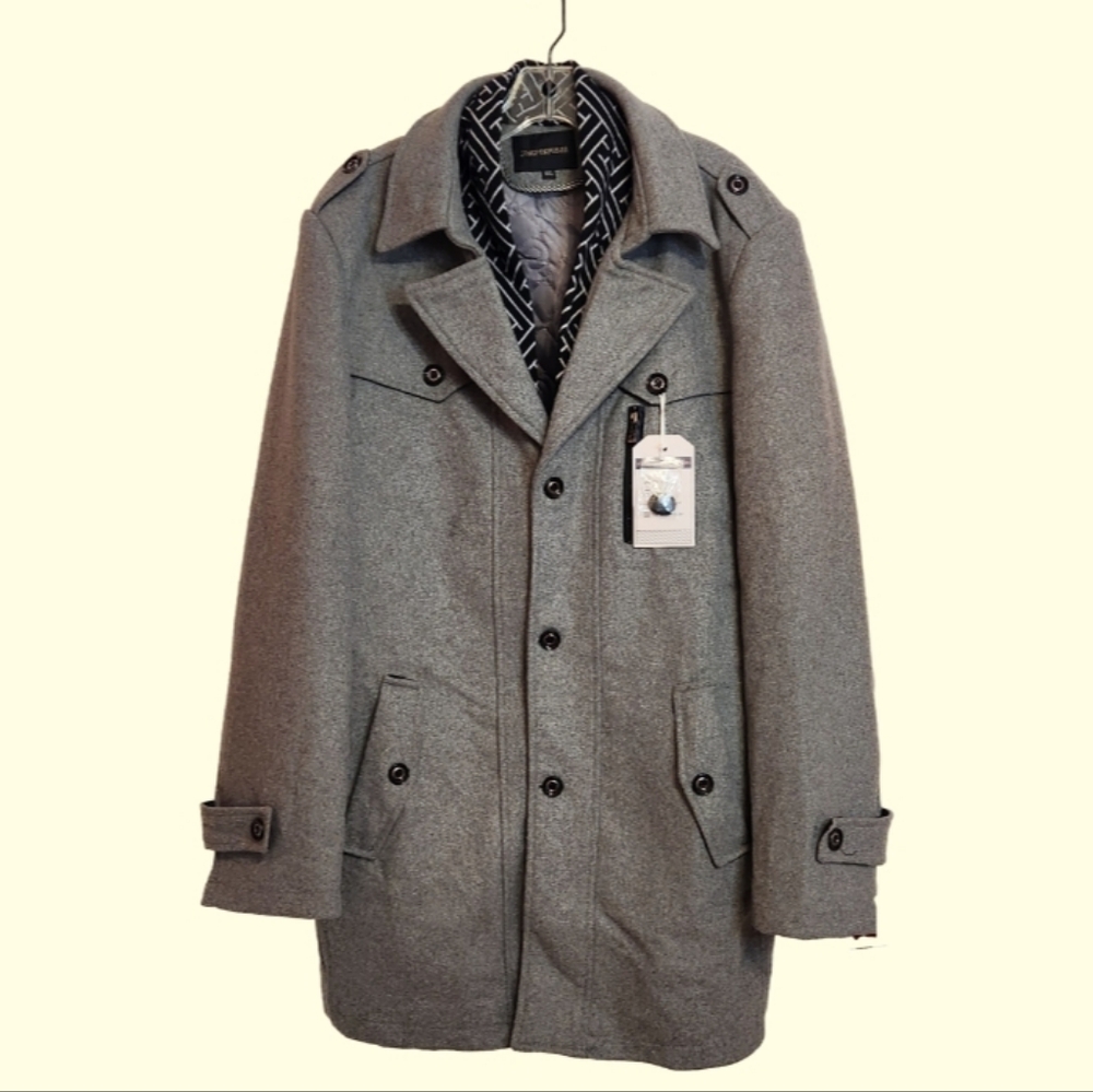 Amazon Wool Blend Detachable Scarf Mens Collar Trench Pea Coat Grey 2X-Large